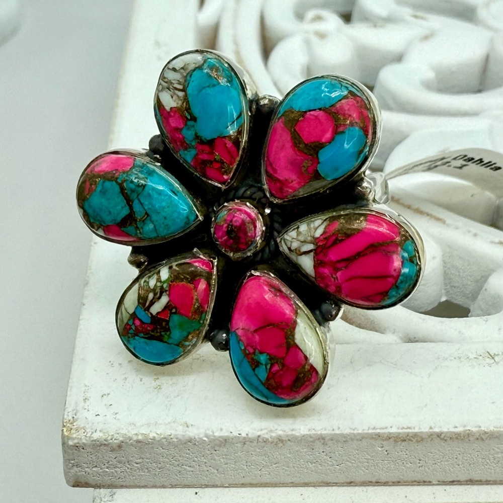 Sterling Silver Cotton Candy Dahlia Flower Ring Size 9 13.1g NWT